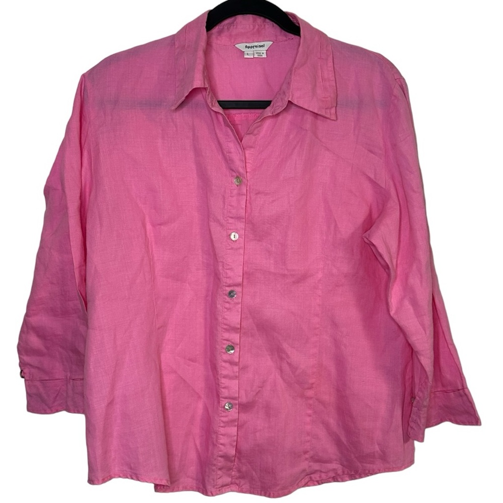 Appraisal 100% Ramie Pink Buttoned 3/4 Sleeve‎ Blouse Size large